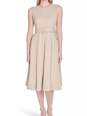 Calvin Klein Women’s Scuba Crepe Sleeveless Belted A-Line Dress size 8 New